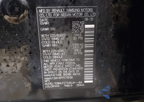 2015 Nissan Rogue S from USA, damaged, VIN KNMAT2MV4FP579538